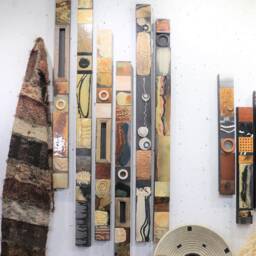 Sale Recycled Wood Metal Lg Wall D??cor Collages Art Pole Abstract Sculpture Totem Panels 6Ft X 3 - thumbnail 3