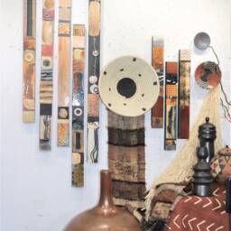 Sale Recycled Wood Metal Lg Wall D??cor Collages Art Pole Abstract Sculpture Totem Panels 6Ft X 3 - thumbnail 2