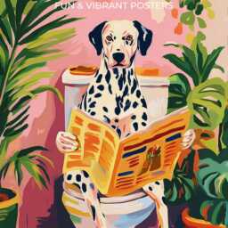 Quirky Dog Bathroom Wall Poster Dalmatian Art Print Inspired By Matisse Funny Guest Mailed Gift For Lovers, Physical Print - thumbnail 3
