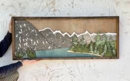 Lake Moraine Wood Art 3D Mountain Landscape Wall Decor - thumbnail 1