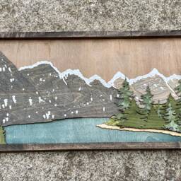 Lake Moraine Wood Art 3D Mountain Landscape Wall Decor - thumbnail 3