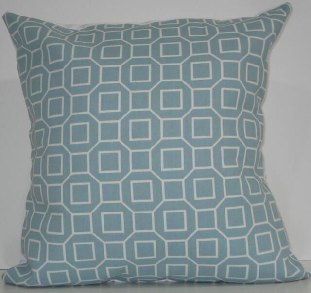 New 18x18 Inch Designer Handmade Pillow Cases in Blue & White Geometric Pattern