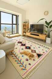 Handmade Wool Berber Rug Abstract Moroccan Carpet, Boho Area Rug - thumbnail 1