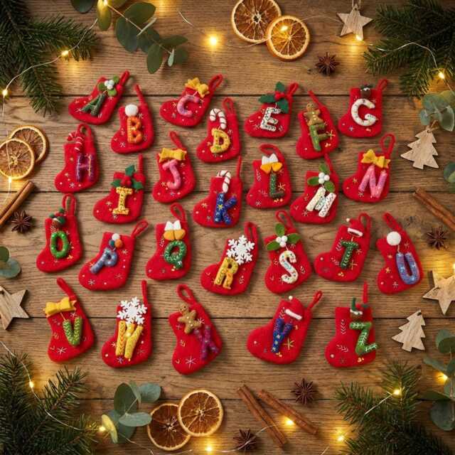 Mini Alphabet Stockings - Handmade Christmas Fairtrade Sustainable Ecofriendly Biodegradable Decoration Stocking - image 1
