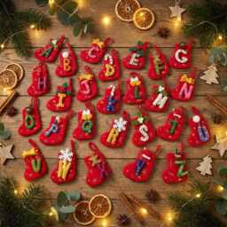 Mini Alphabet Stockings - Handmade Christmas Fairtrade Sustainable Ecofriendly Biodegradable Decoration Stocking