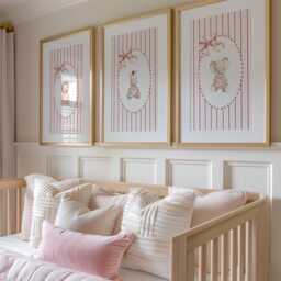 Pink Baby Animal Nursery Wall Art Set Of 3, Safari Prints, Elephant Lion Zebra Decor, Beige Girl Room - thumbnail 2