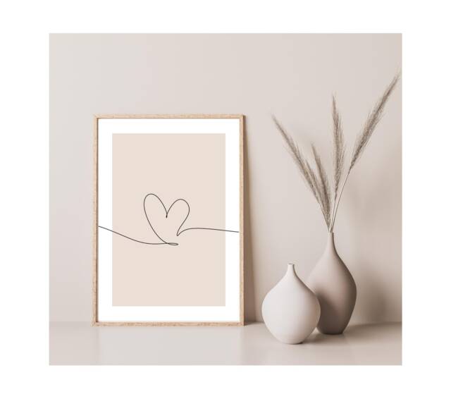 Mink, Beige Living Room Print Abstract Heart Bedroom Wall Art, Modern Print, Poster, Contemporary Art - image 1