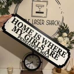 Home Is Where My Girls Are - Street Sign 3D Look Personalised Wall Mdf Decor Gift Upto 12 Names Laser Cut Home - thumbnail 2