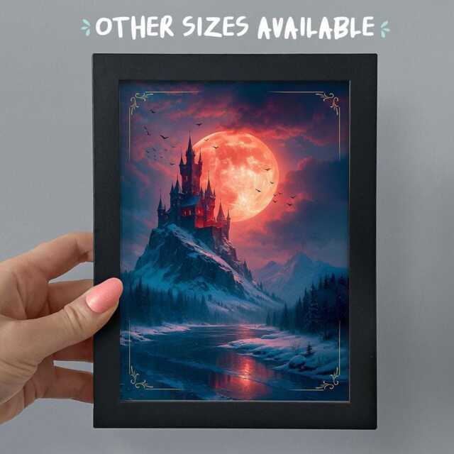 Framed Dracula Castle Painting, Gothic Vampire Bookshelf Decor, Dark Love Tale Gift - image 1