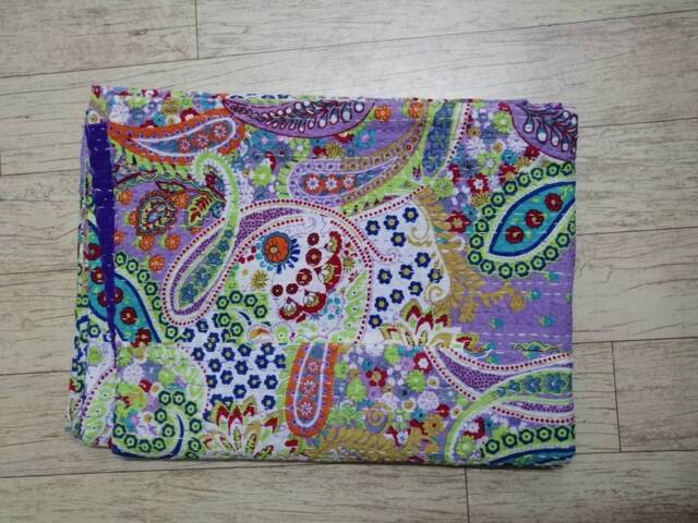 Handmade Paisley Kantha Quilt Indian Cotton Bedspread - image 1
