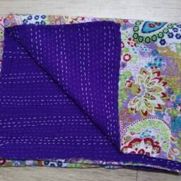 Handmade Paisley Kantha Quilt Indian Cotton Bedspread - thumbnail 4