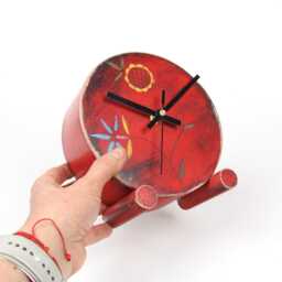 Wooden Desk Clock Silent Folk Art Red Floral Table - thumbnail 3