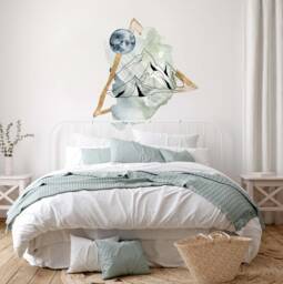 Wall Decal - Abstract Triangle Wall Decal Green Blue Watercolour Boho Mountain Moon Landscape Modern Art Sticker By Dizzy Duck - thumbnail 1