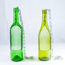 Hanging Planter Pot Handcrafted From Repurposed Wine Bottle Green - Olive Clear - thumbnail 3