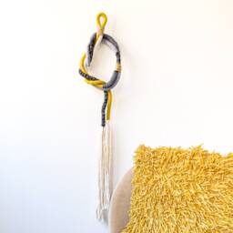 Boho Macrame Knot Wall Design, Knotted Fiber Art For Contemporary Home Decor, Wrapped Rope Hanging - thumbnail 2