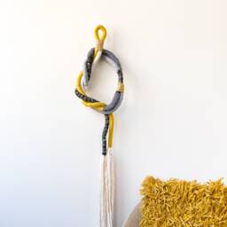 Boho Macrame Knot Wall Design, Knotted Fiber Art For Contemporary Home Decor, Wrapped Rope Hanging - thumbnail 3