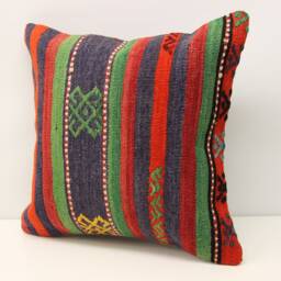 Handmade Kilim Pillow Cover, Oriental Chevron Design - 18x18 Inch - thumbnail 3