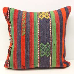 Handmade Kilim Pillow Cover, Oriental Chevron Design - 18x18 Inch - thumbnail 1