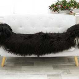 Large Icelandic Double Sheepskin Rug Brown Black Natural Wool, Lambskin - thumbnail 2