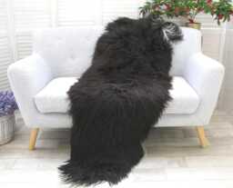 Large Icelandic Double Sheepskin Rug Brown Black Natural Wool, Lambskin - thumbnail 1