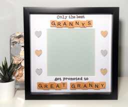 Only The Best Grannys Grans Get Promoted To Great Granny Gran Scrabble Art Photo Frame Present Gift Birthday Christmas Mother's Day