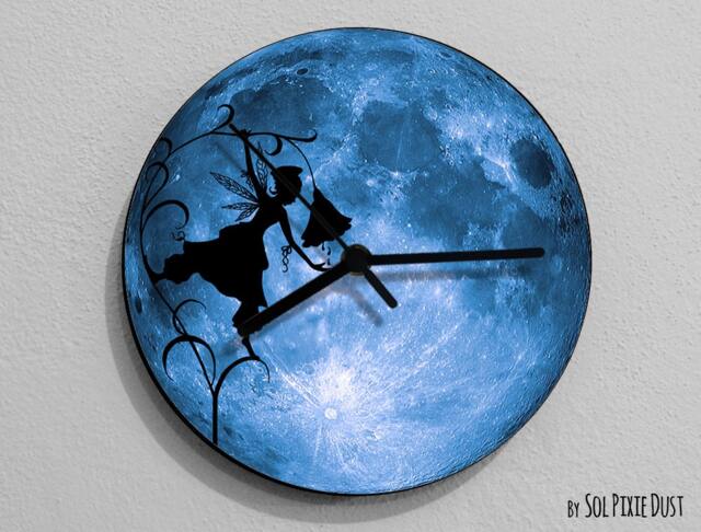 Flower Fairy - Silhouette On Moon Wall Clock Nursery Room Decor Clock Unique Gift Idea Rgb Led 5V Backlit Option - image 1