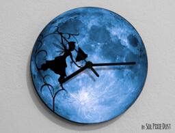 Flower Fairy - Silhouette On Moon Wall Clock Nursery Room Decor Clock Unique Gift Idea Rgb Led 5V Backlit Option - thumbnail 1