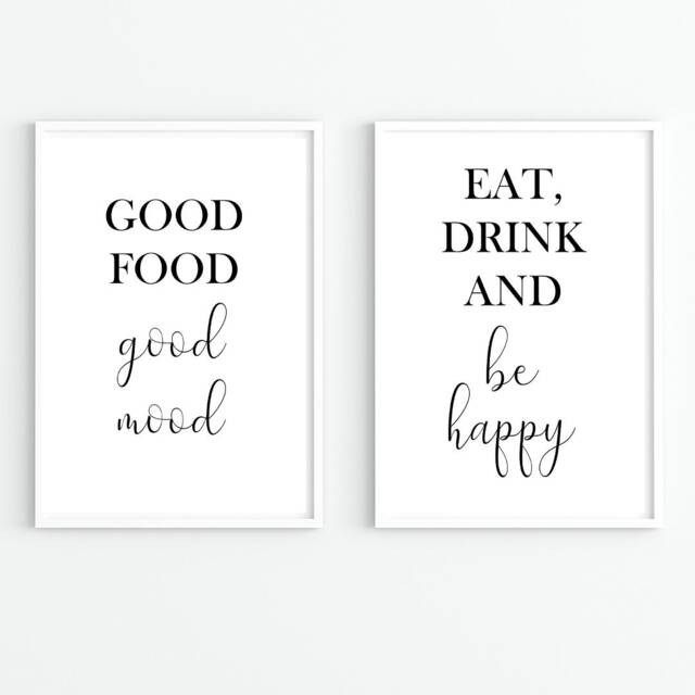 Kitchen Set Of 2 Prints - Eat Drink & Be Happy Good Food Mood
