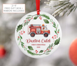 Firetruck Christmas Ornament, Baby First Christmas, Stocking Stuffer, Fire Truck Decor, Personalized Firefighter Gift - thumbnail 1