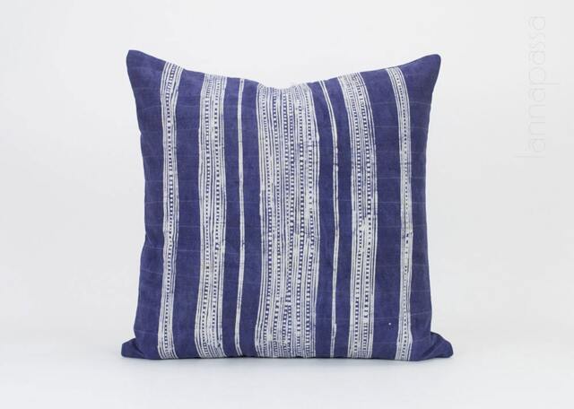Vintage Hmong Indigo Pillow Cover - Batik Throw Cushion, 18x18 - image 1