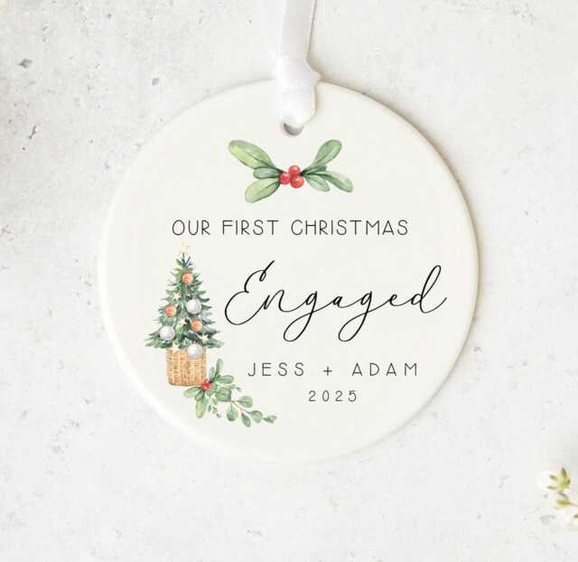 First Christmas Engaged Ornament - Custom Names & Year 2025 - image 1
