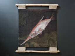 Handwoven Fish Tapestry Linen & Wool Textile Art With Natural Wood - thumbnail 1