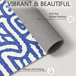 Blue White Linear Abstract Pattern Rug Non-Slip Soft Area Carpet Bedroom Living Room Hallway Mat Decor - Made in UK - thumbnail 4