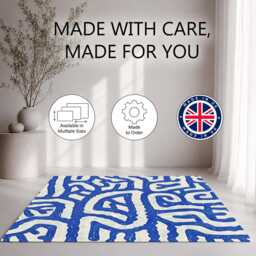 Blue White Linear Abstract Pattern Rug Non-Slip Soft Area Carpet Bedroom Living Room Hallway Mat Decor - Made in UK - thumbnail 2