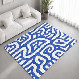Blue White Linear Abstract Pattern Rug Non-Slip Soft Area Carpet Bedroom Living Room Hallway Mat Decor - Made in UK - thumbnail 1