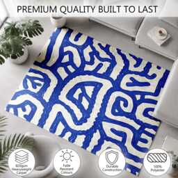 Blue White Linear Abstract Pattern Rug Non-Slip Soft Area Carpet Bedroom Living Room Hallway Mat Decor - Made in UK - thumbnail 3