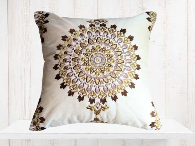 Embroidered Medallion Pillow Cover - Brown Bronze Kravet Designer - image 1