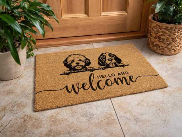 Custom Multi Pet Entry Mat - Hello Welcome Sign Elegant Coir Housewarming Gift - image 1