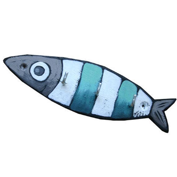 Painted Wooden Key Hanger Striped Sardine