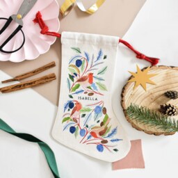 Personalised Robin Christmas Stocking, Gift, Santa Sack, Keepsake First Christmas, Eve Box, Linen Mum - thumbnail 1