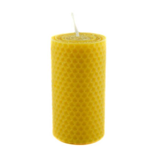 Beeswax Candle Made By Hand Rolled Golden Yellow 100% Natural -Height 10 cm -Diameter 5.5 -Burning Time Approx. 15H Per - image 1