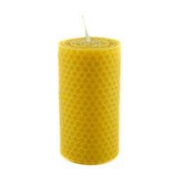 Beeswax Candle Made By Hand Rolled Golden Yellow 100% Natural -Height 10 cm -Diameter 5.5 -Burning Time Approx. 15H Per - thumbnail 1