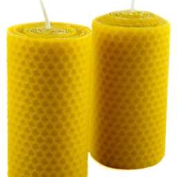 Beeswax Candle Made By Hand Rolled Golden Yellow 100% Natural -Height 10 cm -Diameter 5.5 -Burning Time Approx. 15H Per - thumbnail 2