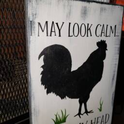 Rooster Sign Farmhouse Decor I May Look Calm But in My Head Pecked You 3 Times Funny Wall Hanging Primitive - thumbnail 3