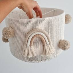 Neutral Nursery Lampshade Boho Rainbow Pompoms, Kids Room Lighting - thumbnail 2