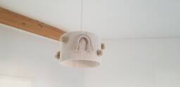 Neutral Nursery Lampshade Boho Rainbow Pompoms, Kids Room Lighting