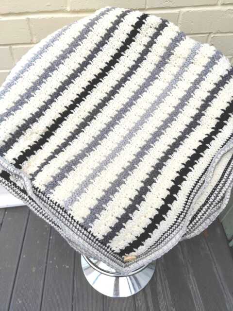 Crochet Granny Square Blanket Black, Gray & Silver Monochrome Afghan Throw, Handmade Blanket - image 1