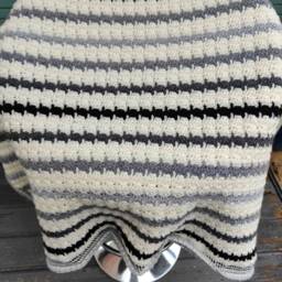 Crochet Granny Square Blanket Black, Gray & Silver Monochrome Afghan Throw, Handmade Blanket - thumbnail 3