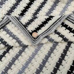 Crochet Granny Square Blanket Black, Gray & Silver Monochrome Afghan Throw, Handmade Blanket - thumbnail 2