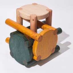 Handmade Royal Blue Wood Stool Scandinavian Plant Stand - thumbnail 2